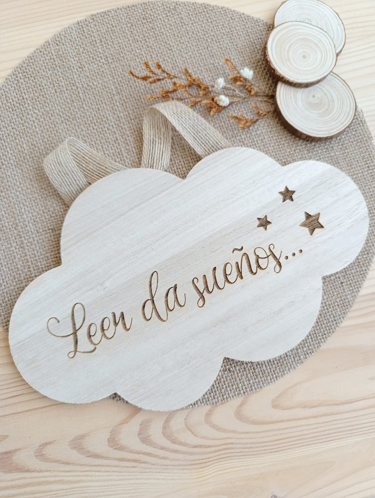 • Cartel Nube con Frase en Madera Natural • - Imagen 2